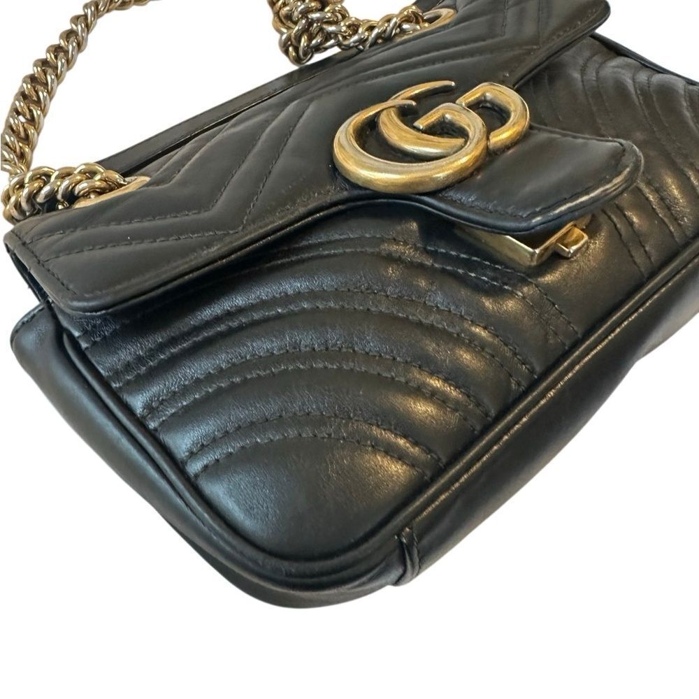 Gucci Black Chevron Marmont Bag with Gold Accents - Picture 10 of 15